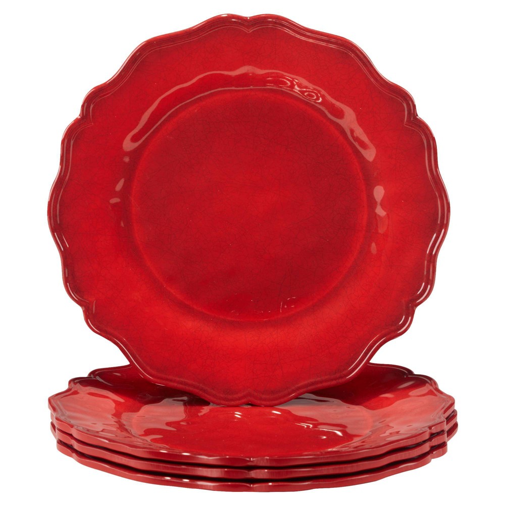 Photos - Plate Certified International Set of 4 Crackle Melamine Salad  Red: Round, Dishwasher-Safe, Traditional Holiday Tableware 