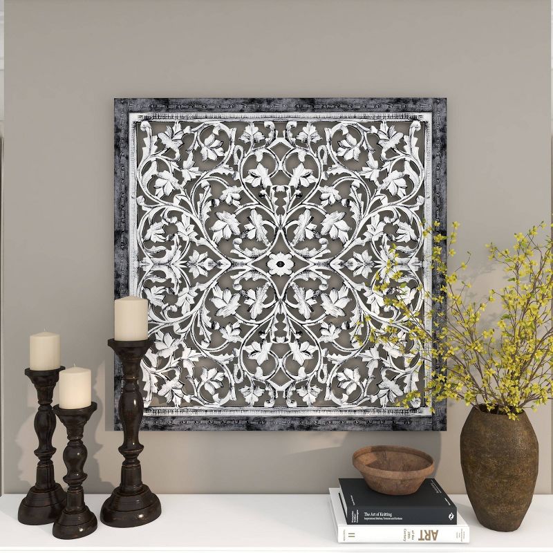 Mango Wood Floral Handmade Intricately Carved Arabesque Wall Decor - Olivia & May, 5 of 16