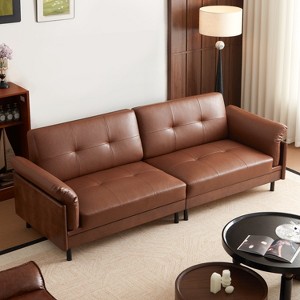 ATJafurn 90.6-inch Mid Century Modern 4 Seater Sectional Leather Sofa,Deep Seat solid wood Couch with Pillow Top Arms for Living Room Home Office - 1 of 4
