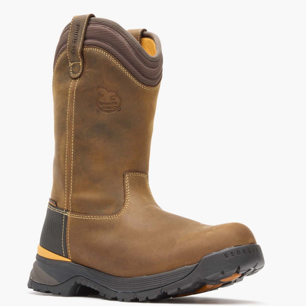 Georgia Boots Men's 11" Pull-On Waterproof Work Boots, Size 8, Brown