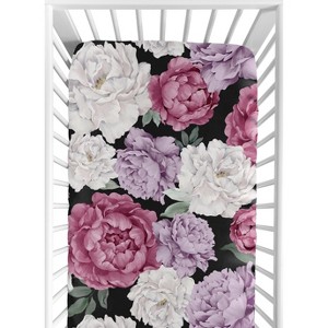 Sweet Jojo Designs Girl Baby Fitted Crib Sheet Peony Floral Garden Black and Rose Pink - 1 of 4