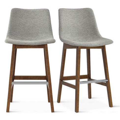 South 28 Seat Height Gray Upholstered Bar Stool with Rubberwood Legs and Stainless Steel Foot rest(Set of 2) -The Pop Maison