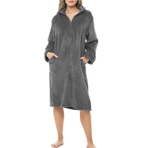 ADR Women's Zip Up Plush Long Robe, Oversized Knee Length Bathrobe with Two Way Zipper - 1 of 2