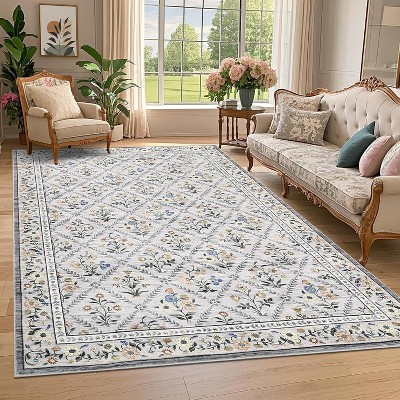 9x12 Grey Modern Foldable Area Rug, Low Pile Non-Slip Washable Carpet for Living Room & Bedroom, Soft Indoor Floor Mat
