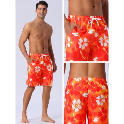 INSPIRE CHIC Men's Tropical Floral Print Elastic Waist Drawstring Hawaiian Summer Beach Swim Shorts Red 32 — фото 5