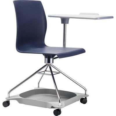 Blue Ergonomic Swivel Chair with Steel Frame and Tablet Arm