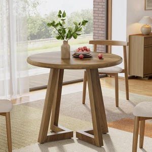 Tribesigns 31.5" Small Round Dining Table for 2-4, Circle Dining Dinner Table with Pedestal, for Dining Room, Living Room, Brown - 1 of 4