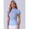 INSPIRE CHIC Women's Elegant Floral Lace Short Sleeve Keyhole Back Semi-Sheer Top - 2 of 4