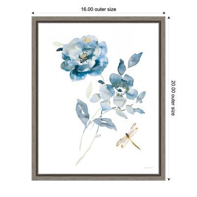 Floral Blues Botanical Canvas Print with Dragonfly, 20 x 16 inches