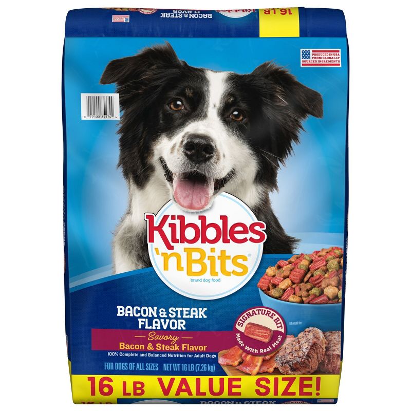 Kibbles &#39;n Bits Bacon &#38; Steak Flavor Adult Complete &#38; Balanced Dry Dog Food - 16 lbs, 1 of 10