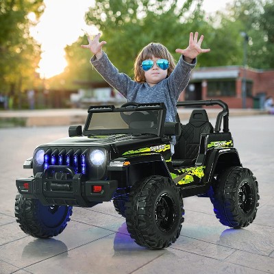 12V Black and Green SUV Ride-On Toy with LED Lights