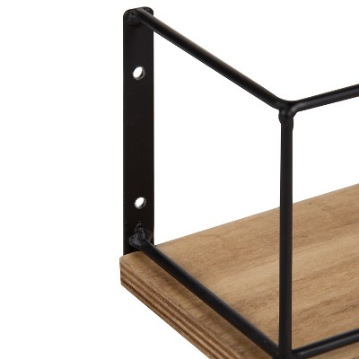 24" Rustic Brown and Black Wood & Metal Floating Wall Shelf Set