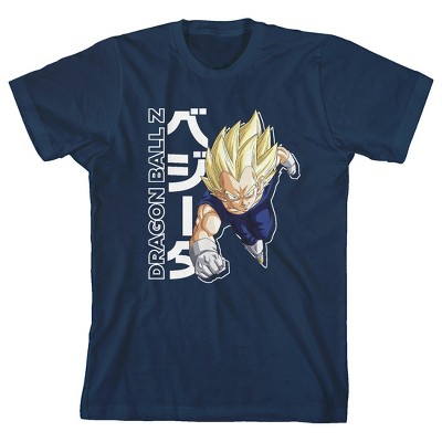 Dragonball Z Vegete with Kanji Youth Navy Blue Short Sleeve Crew Neck Tee-Small