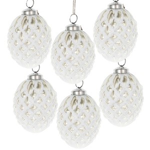 NAYSAYE Party Decoration and Accessories Set of 6 Glass Christmas Ball Hanging Ornament for Holiday Celebration, White, 3.8"*4.2"*0.13" - 1 of 4