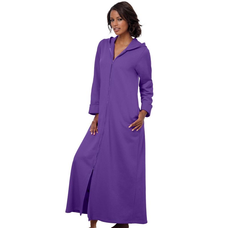 Dreams & Co. Women's Plus Size Petite Long Hooded Fleece Sweatshirt Robe, 1 of 2