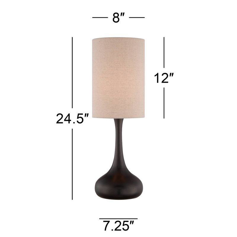 360 Lighting Modern Table Lamps 24.5" High Set of 2 Espresso Bronze Metal Droplet Cylinder Drum Shade for Living Room Family Bedroom Bedside, 4 of 6