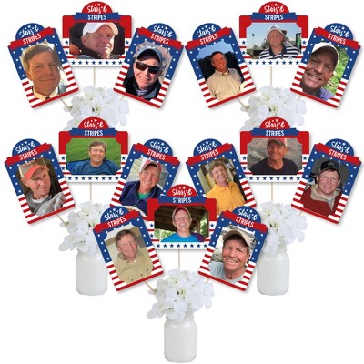 Big Dot of Happiness Stars & Stripes - Memorial Day, 4th of July & Labor Day Party Picture Centerpiece Sticks - Photo Table Toppers - 15 Pieces