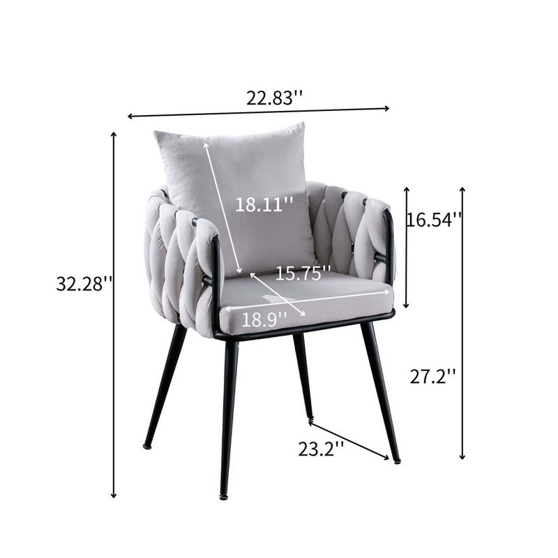 Set of 2 Modern Velvet Handwoven Dining Chairs with Black Metal Legs - ModernLuxe, 4 of 11