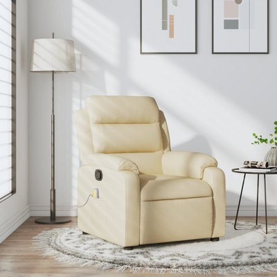 vidaXL Massage Recliner Chair For Elderly - Manual Recline, Vibrating Armchair, Cream Fabric, 135° Tilt, Padded Comfort, Side Pocket, Sturdy Frame