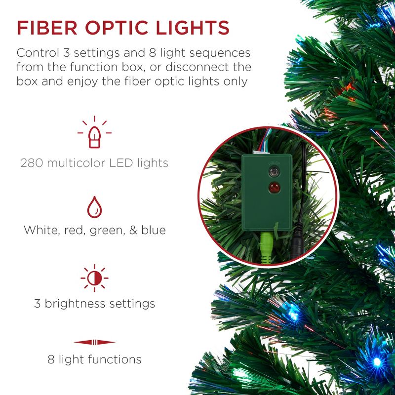 Best Choice Products Pre-Lit Fiber Optic Artificial Pine Christmas Tree w/ Multicolored LED Lights, 8 Sequences, 3 of 8