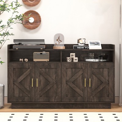 55" W Sideboard Buffet Cabinet, Modern Coffee Bar Cabinet, Kitchen Pantry Cabinet with Metal Handles, Storage Cabinet for Kitchen Living Room