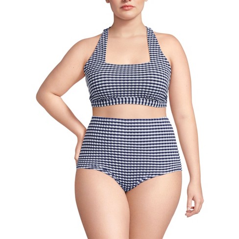 Lands End Women s Plus Size Gingham Square Neck Halter Bikini