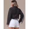 INSPIRE CHIC Women's Fringe Long Sleeve Frayed Hem Crop Denim Jacket - 4 of 4