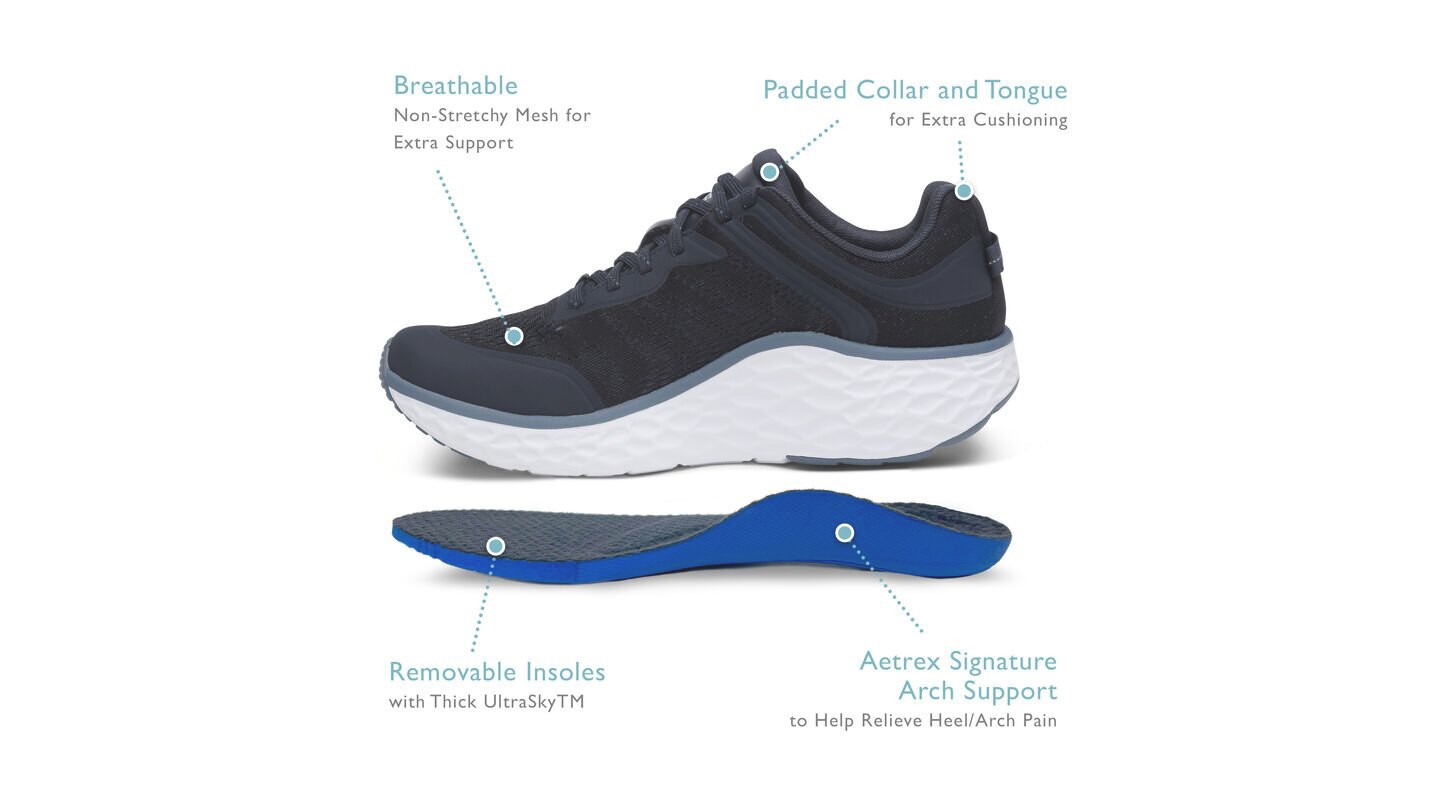 Мужские кроссовки AETREX Arch Support Sneakers Chase Black Size 11-11.5, цвет: Чёрный — фото 6