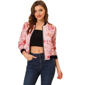 INSPIRE CHIC Women's Stand Collar Floral Prints Zip Up Lightweight Short Jacket - 1 of 4