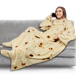 PAVILIA Wearable Blanket with Sleeves and Foot Pockets, Fleece Warm Snuggle Pocket Sleeved Throw for Women Men Adults - 1 of 4