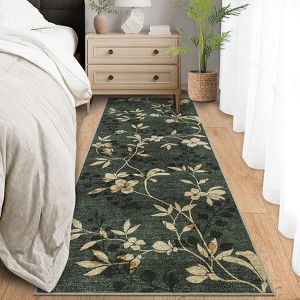 Washable Modern Leaves Print Rug, Non Slip Stain Resistant Botanical Low Pile Carpet for Living Room Bedroom Dining Home Office - 1 of 4