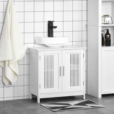 White MDF Pedestal Under Sink Cabinet with Adjustable Shelves