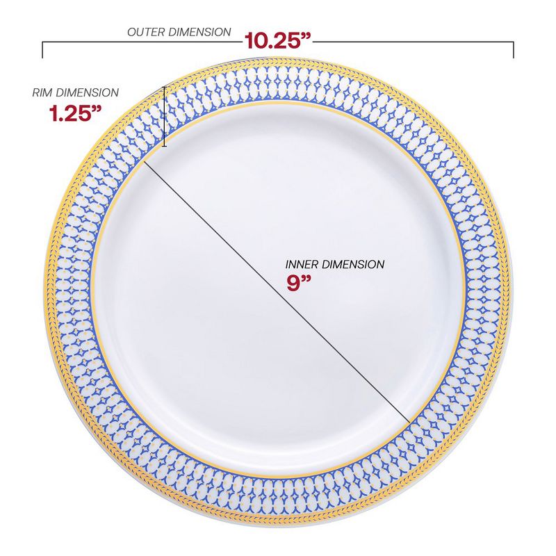 Smarty Had A Party 10.25" White with Blue and Gold Chord Rim Plastic Dinner Plates (120 Plates), 2 of 12