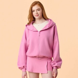 Blogilates Women's Marshmallow Full Zip Hooded Sweatshirt - 1 of 4