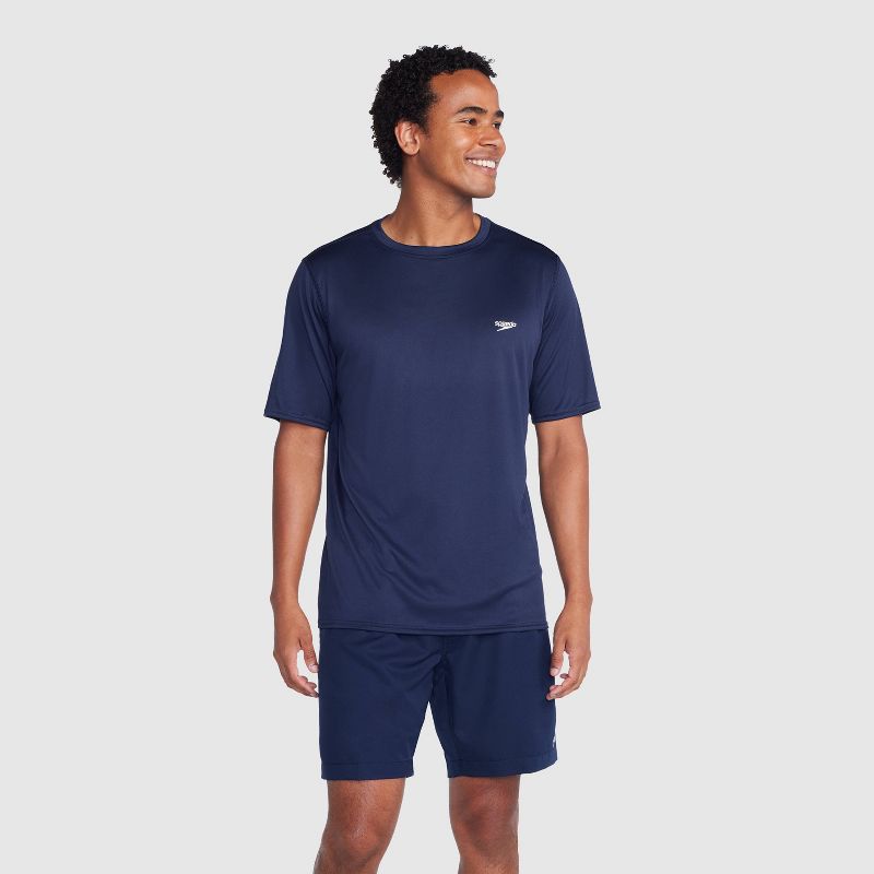 Speedo Men's Short Sleeve Rash Guard Swim Shirt - Navy Blue, 3 of 4
