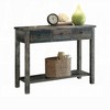 Antique Gray & Teal Console Table with 2 Drawers and Open Shelf, Wooden Accent Table - 3 of 4