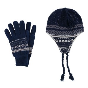 CTM Men's Heavy Knit Winter Pattern Helmet Hat and Glove Set - 1 of 4
