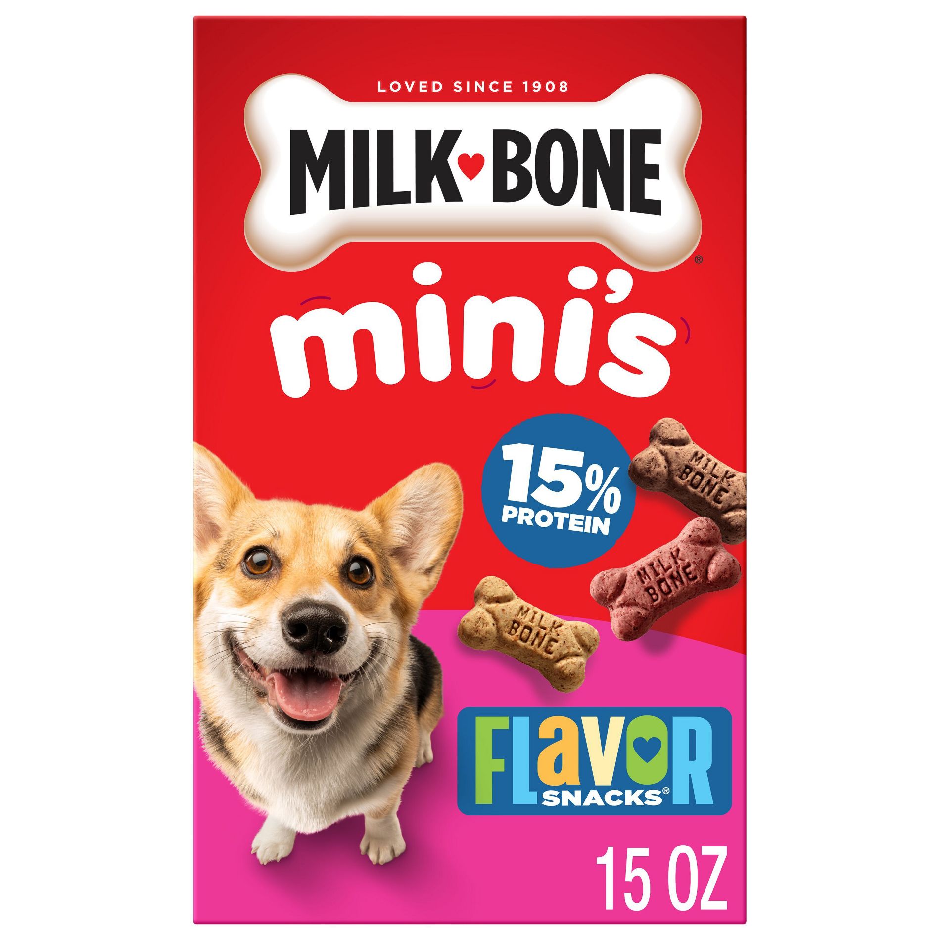 Milk-Bone Original Mini Dog Treats Biscuits with Beef, Chicken & Bacon Flavor Snacks - 15oz