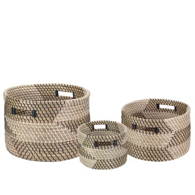 Natural Wicker Square Nested Baskets with Handles (Set of 3)