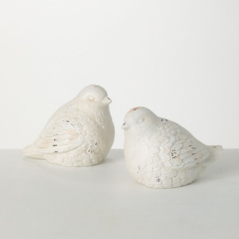 Sullivans Whitewashed Bird Figurine Set of 2, 5"H Off-White, 1 of 6