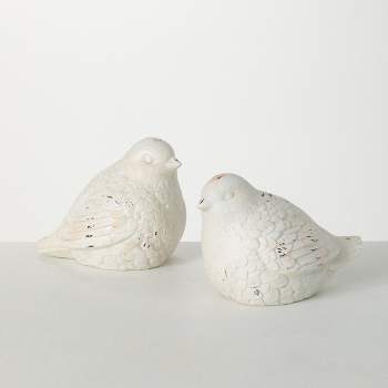 Sullivans Whitewashed Bird Figurine Set of 2, 5"H Off-White