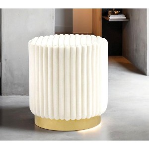 Sapphtopaz Modern Ottoman with Stripes Tufted Upholstered Accent Stool with Gold Finish Metal Base Round Footstool for Living Room, Entryway - 1 of 4