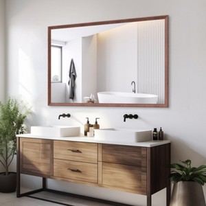 Oversized Modern Rectangle Bathroom Mirror with walnut Frame Decorative Large Wall Mirrors, Wall Mounted mirror w/ Aluminum Frame - 1 of 4