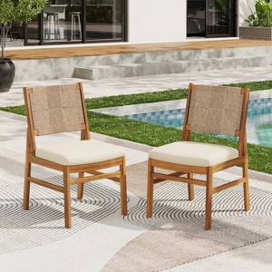 Christopher Knight Home Darcy Patio Rustic Acacia Wood Dining Chair with Wicker Woven Backrest and Cushion - 1 of 4