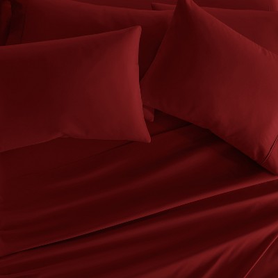 King Size Burgundy Cotton Polyester Microfiber 6-Piece Bed Sheet Set