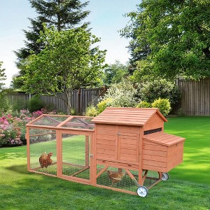 ORRD Portable Chicken Coop with Wheels & Nesting Box, Mobile Wooden Hen House with Outdoor Run for Backyard Poultry, Natural - 1 of 4