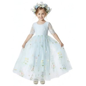 2Bunnies Girls 3-10Y Floral Garden Embroidered Tulle Lace Girl Dress Short Sleeve Maxi - 1 of 4