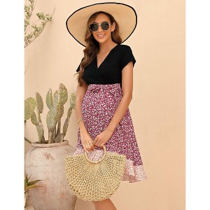 Women's Maternity Dress Short Sleeve Pregnancy Clothes Polkadot - 1 of 4