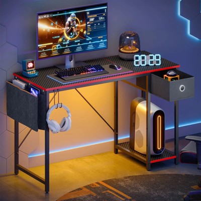 White Particle Board Computer Desk with Drawer and LED Light