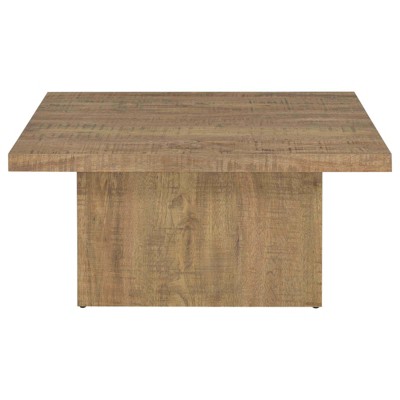 Mango Brown Square Wood Coffee Table with Block Base